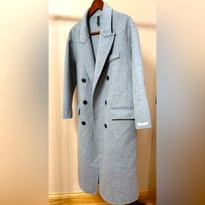 Classic Women’s Gray Double-Breasted Long Wool Hand-made Coat Size L NWT